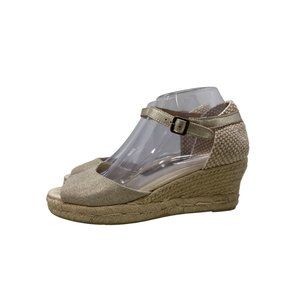 Soludos Peep Toe Espadrille Wedge Sandal Womens 8 Ankle Strap Cream Boho